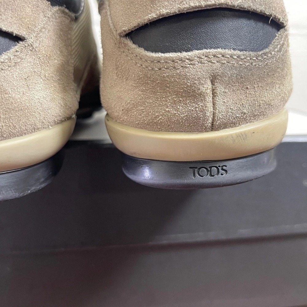 TOD's Cloth Low Sneaker Leather Casual Driving Shoes Tan Black Mens‎ Size 10 US - Picture 8 of 11